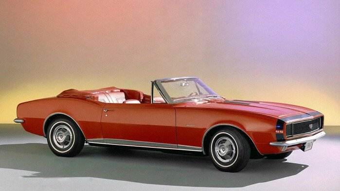 1967 Chevrolet Camaro SS Convertible in red.