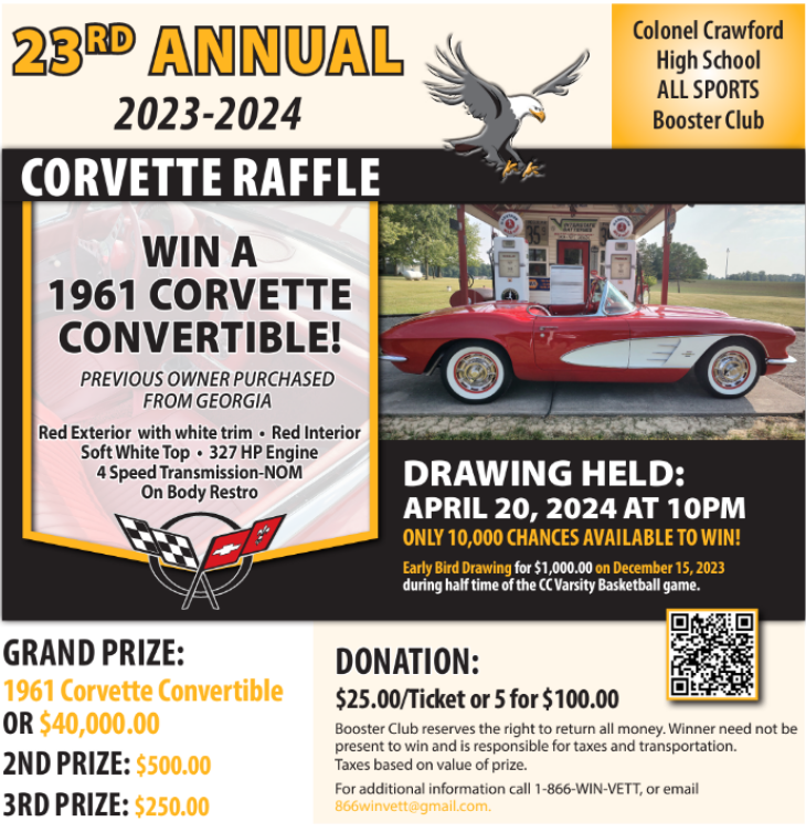 23rd Annual Corvette Raffle Colonel Crawford Athletic Booster Club Classics on Autotrader